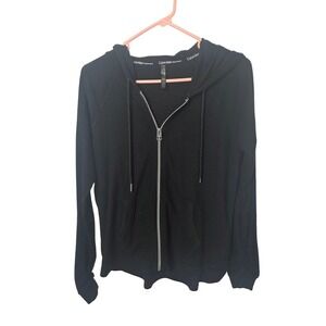 Calvin Klein Performance Womens Black Waffle Knit Full Zip Hoodie Sweater Small